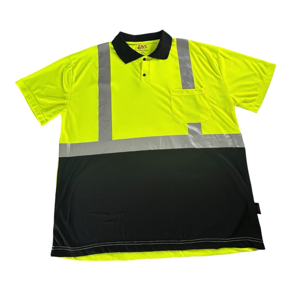 GSS Men's 2XL Class 2 Safety Reflective Quick-Dry Polo Green Gray Shirts‎